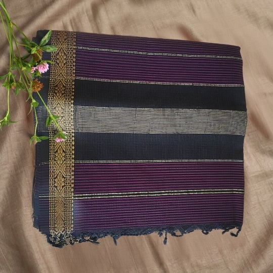 Maheshwari Dark Purple Garbha Reshami Cotton Saree