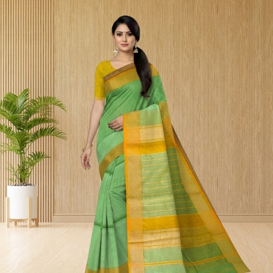 Pista Green Maheshwari Cotton Silk Saree